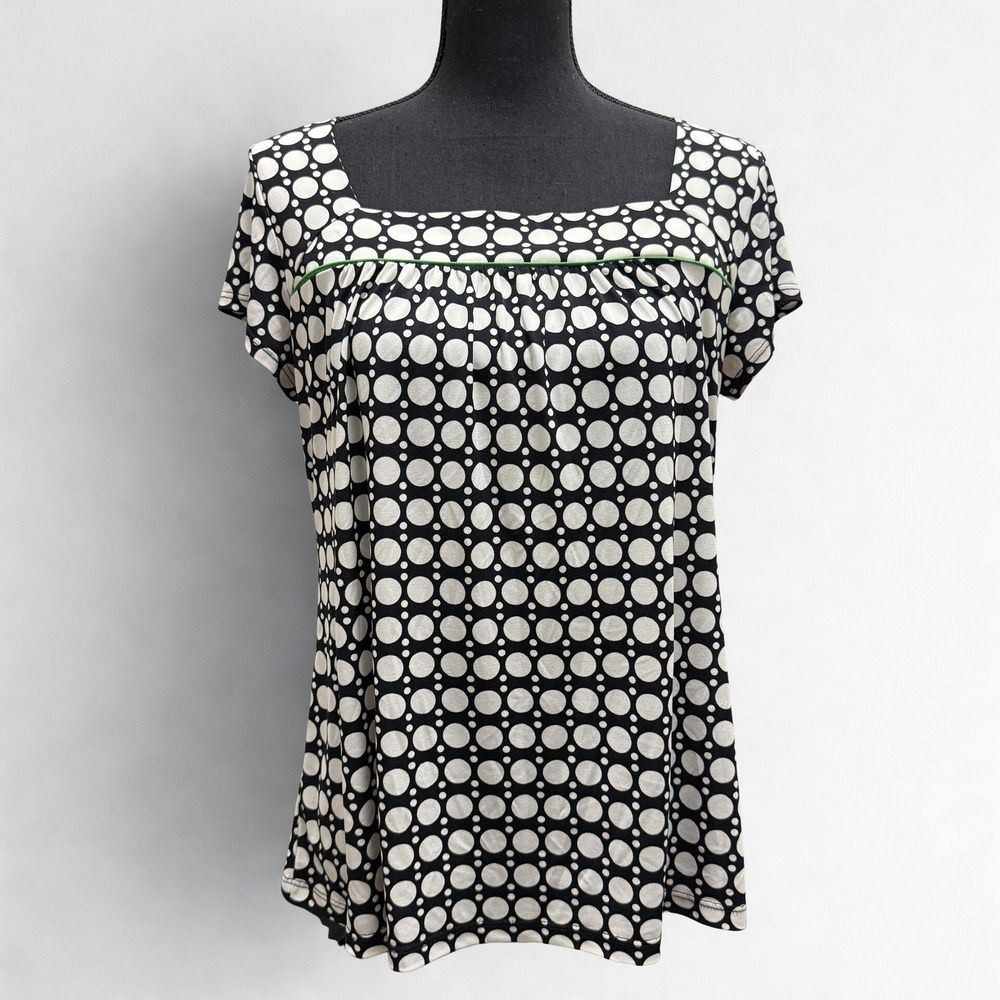 Vtg Y2k Babydoll Susan Lawrence Polka Dot Square Neck Short‎ Sleeve Top Size L